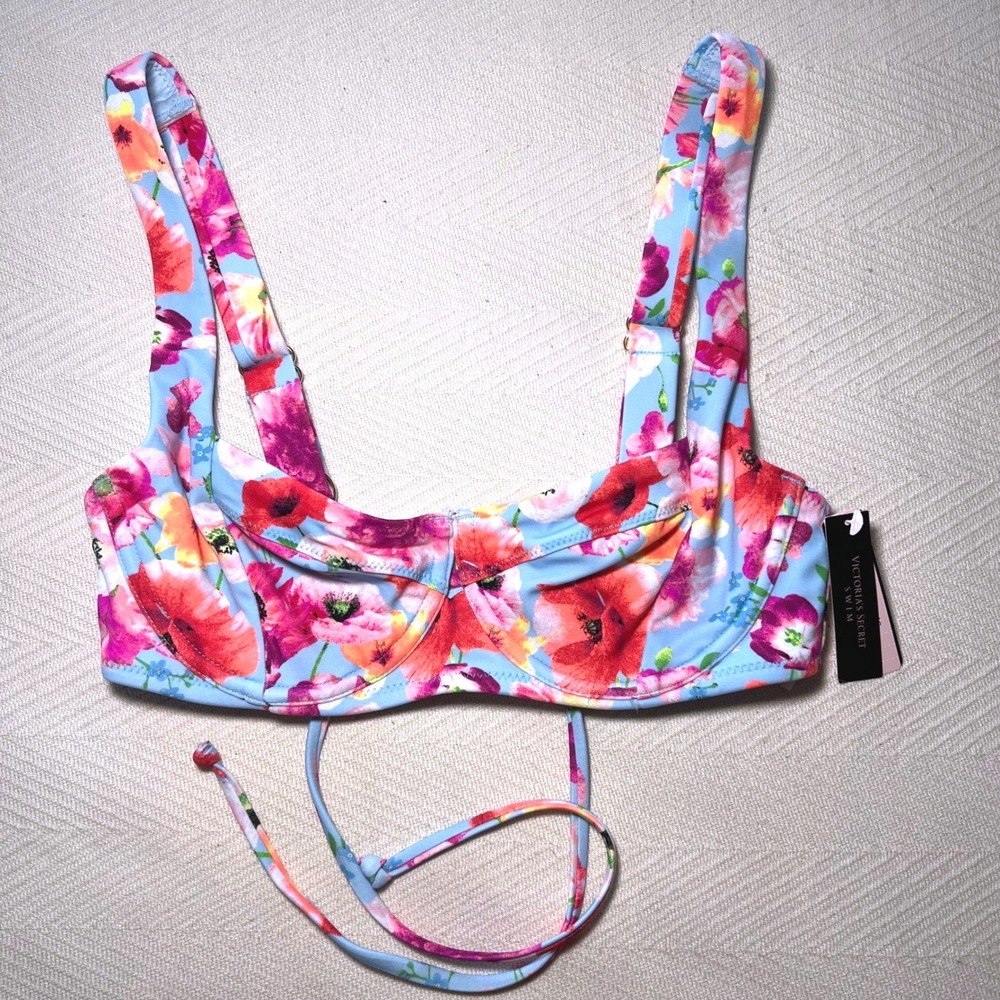 Victorias Secret Swim Floral Poppy Underwire Bikini Top‎ Blue Red 32C